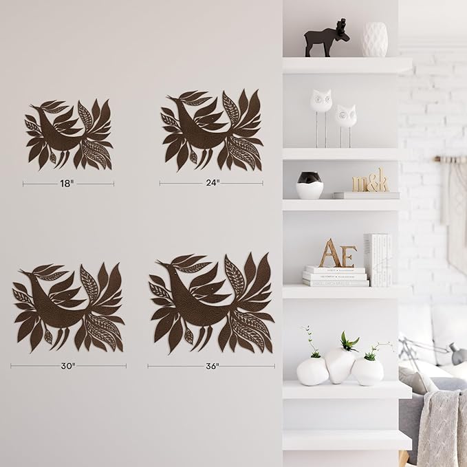 SIGNLEADER Metal Wall Art Decor Bird with Leaves Minimalist Modern Abstract Wall Sculpture Hangings Home Decoration for Living Room, Bedroom, Bathroom, Kitchen, Outdoor - 18" Bronze