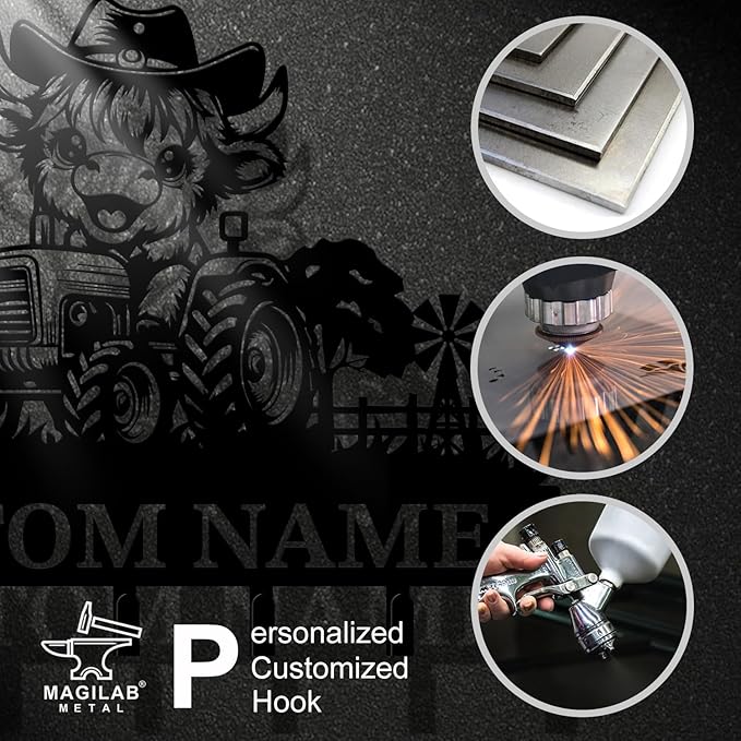 magilab Personalized Custom Highland Cow Wall Hooks,Metal Highland Cow Art Clothes Hooks,Metal Highland Cow Wall Home Storage Decorative,for Front Door, Hallway, Kitchen, Bedroom,Keys,Hats (Style D)