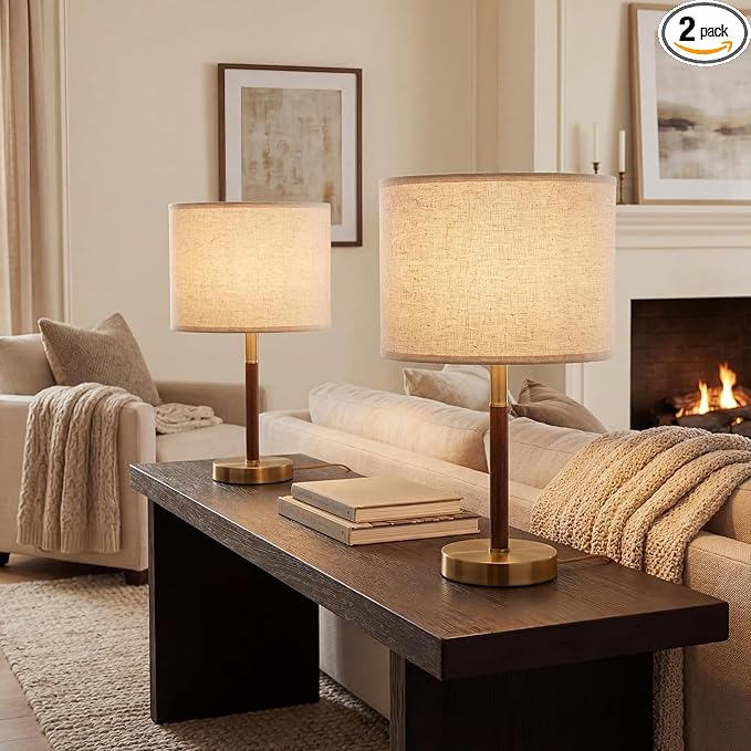16.5'' Bedside Table Lamps Set of 2, Small Metal Accent Table Lamps with Linen Lampshade, Modern Simple Desk Lamps for Bedroom,Living Room, Office,Desk(Bulbs Included)