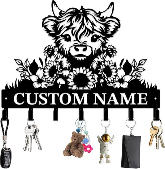 magilab Personalized Custom Highland Cow Wall Hooks,Metal Highland Cow Art Clothes Hooks,Metal Highland Cow Wall Home Storage Decorative,for Front Door, Hallway, Kitchen, Bedroom,Keys,Hats (Style G)