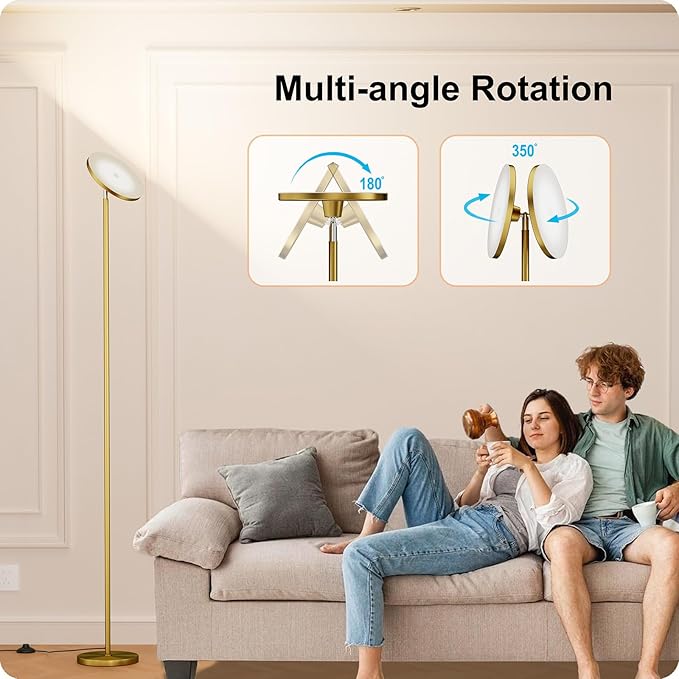 Nukanu Dimmable Floor Lamp with Remote，Floor Lamps for Living Room Bedroom Office，Adjustable Brightness (10%-100%) and Color Temperature (3000k- 6000k)，Standing Lamp Tall Lamp with Foot Switch (Gold)