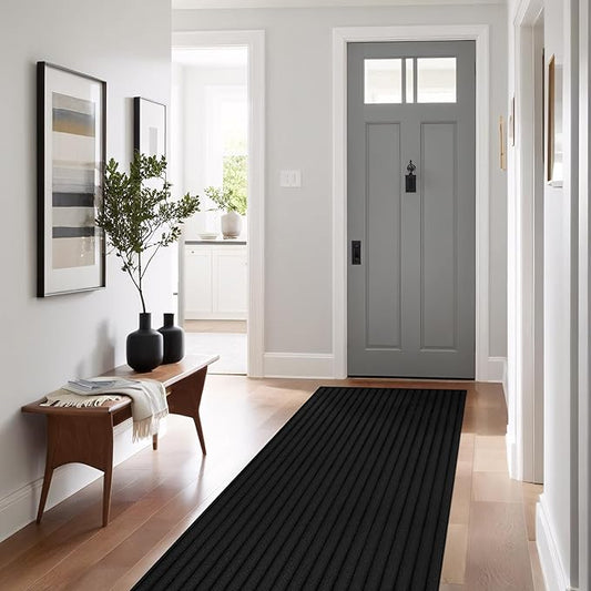 Beverly Rug Non Slip Area Rug 2 x 7 Modern Durable Ultra Soft Ribbed Indoor Rugs for Living Dining Room Office Stain Resistant Non Shedding Casual Easy Shag Indoor Carpet Black 2x7