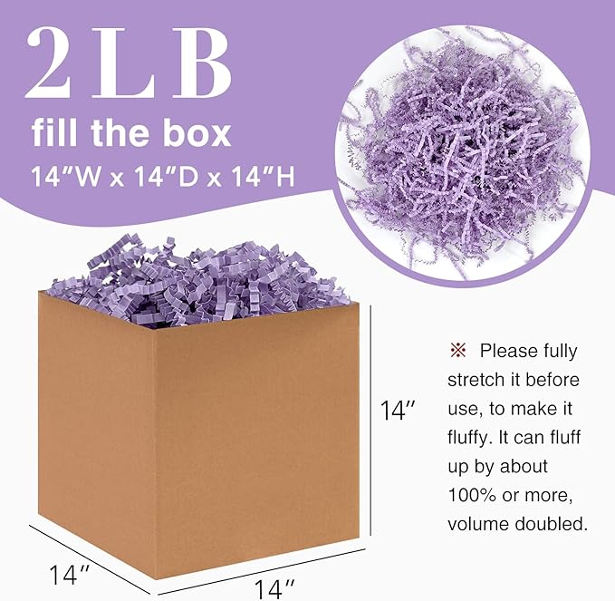 2LB Crinkle Cut Paper Shred Filler for Gift Box Bag and Basket On Holidays(Light Purple)