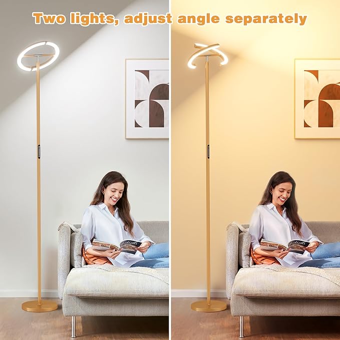 PreeOtti Floor Lamps for Living Room, 40W/2400LM LED Gold Floor Lamp with Touch & Remote Control, 70" Tall Standing Lamp Stepless Dimmable, Modern Torchiere Corner Lamp for Bedroom, Office- Gold