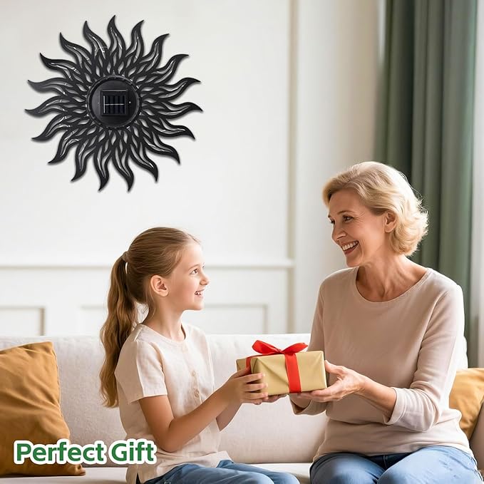 VCUTEKA 20" Sun Metal Wall Art Outdoor Decor Solar Decoration Metal Wall Sculpture Hanging Garden for Indoor Outdoor Patio Fence Decoration Black