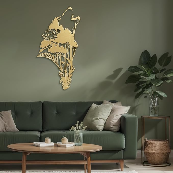 SIGNLEADER Metal Wall Art Decor Plant Leaf Minimalist Modern Abstract Wall Sculpture Hangings Home Decoration for Living Room, Bedroom, Bathroom, Kitchen, Outdoor - 18" Gold