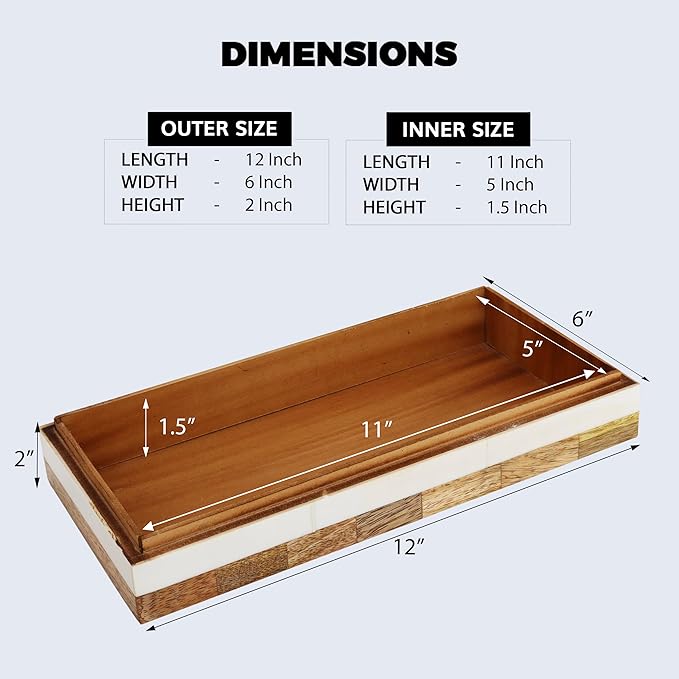 Handicrafts Home Large Decorative Storage Box 12x6– Coffee Table Organizer Box, Modern Home Décor Accent, Keepsake Memory Box, Jewelry Storage Box, Boho Decorative Box with Lid for Shelf, Mantle Decor