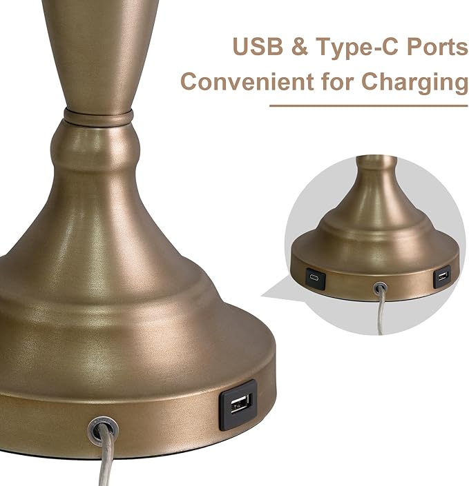 Oneach 28" Warm Gold Table Lamps Set of 2 for Living Room, Modern Bedside Lamps with USB Ports, Nightstand Lamps Set for Bedroom End Table Home Office(Bulbs not Included)