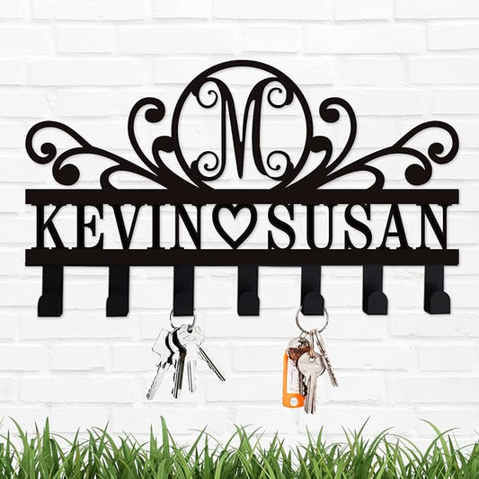 Custom Metal Name Key Holder for Wall - Personalized Hooks Rack for Hanging Entryway Keys, Wall Mounted Key Organizer，Kitchen Decor，Housewarming Gifts,Home Decor