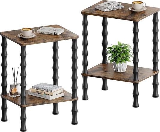Side Table, 2-Tier End Table with Storage Shelf, Night Stand for Small Spaces, Modern Coffee Tables for Living Room, Bedroom (2, Rustic Brown)