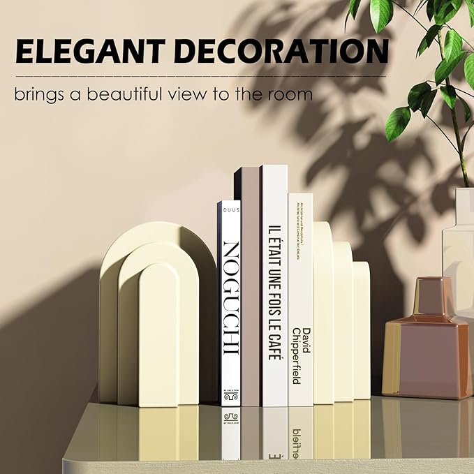 Concrete Bookends for Shelves - Vintage Heavy Duty Decorative Book Ends for Heavy Books, Concrete Book Stopper for Decorative Books Reinforced Modern Design, Durable for Living Room & Study(2-Pack)