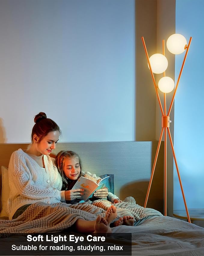 Lightdot Globe Standing Lamps Stepless Dimmable Tripod Floor Lamp with 3PCS 3000K G9 Bulbs Stable Base Orange Mid Century Modern Floor Lamp for Living Room/Bedroom