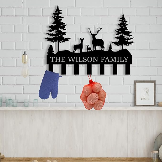 Personalized Metal Key Holder for Wall, Forest Design Rack, Metal Wall Mount Custom Name Hooks Decoration, Name Letter Wall Decoration Key Hooks, Key Hanger Decor, Key Organizer for House, Farmer Gift
