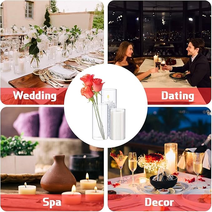 18 Pcs Cylinder Vases Set for Centerpieces, 6/8/10 Inch Tall Clear Glass Vase, Hurricane Floating Candle Holder for Wedding Table Decor, 2.5''/2.7''/3.3''' Diameter (3.3'' X 5.9'',7.9'',9.8'')