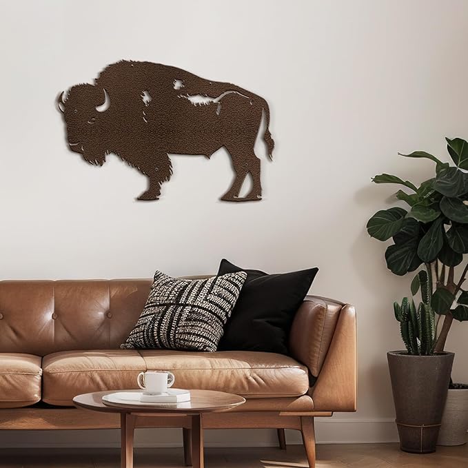 SIGNLEADER Metal Wall Art Decor Grazing Bison Rustic Western Decor Minimalist Modern Abstract Wall Sculpture Hangings Home Decoration for Living Room, Bedroom, Bathroom, Kitchen, Outdoor - 18" Bronze
