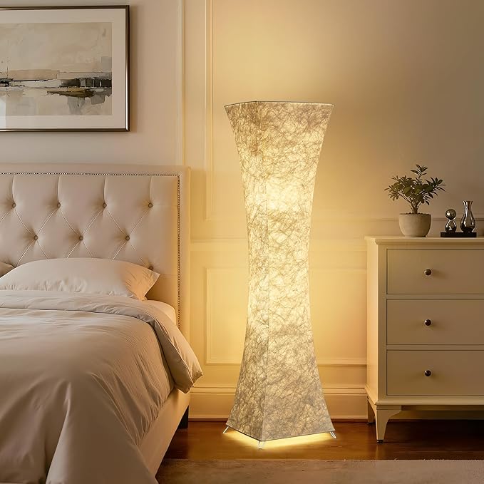 GyroVu Floor Lamp for Living Room, 47“ Adjustable Color Temperature Standing Corner Floor Lamps, Modern Column Floor Light with White Fabric Shade for Bedroom, Home Office, Kids Room, 2 Bulbs Include