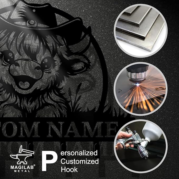 magilab Personalized Custom Highland Cow Wall Hooks,Metal Highland Cow Art Clothes Hooks,Metal Highland Cow Wall Home Storage Decorative,for Front Door, Hallway, Kitchen, Bedroom,Keys,Hats (Style B)