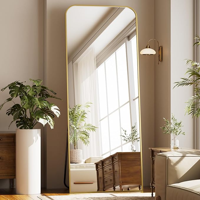 Full Length Mirror 56"x21" Arched Floor Standing Large Mirrors Full Body Mirror with Stand - with Aluminum Frame for Bedroom Living Room, Gold