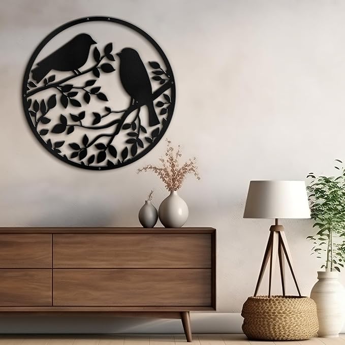 SIGNLEADER Metal Wall Art Decor Two Birds in Branches Minimalist Modern Abstract Wall Sculpture Hangings Home Decoration for Living Room, Bedroom, Bathroom, Kitchen, Outdoor - 18" Black
