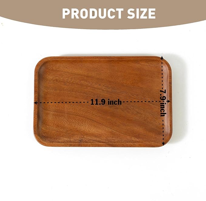 Premium Quality Durable Walnut Rectangular Wooden Plate 10"-100% Natural Wood Serving Plate for Coffee Table-Great Home Decor Platter for Breakfast & Dining