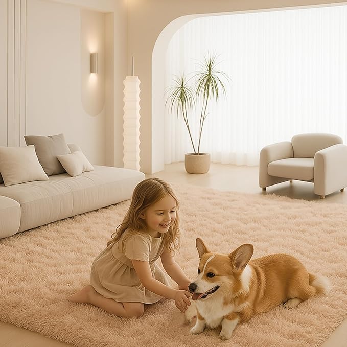 Mtandyx 6x9 Rugs for Living Room, Rugs for Bedroom,Plush Fluffy Carpet, Non-Slip Upgrade Beige Rug, Suitable for Kids Dorm Home Decor Aesthetics.