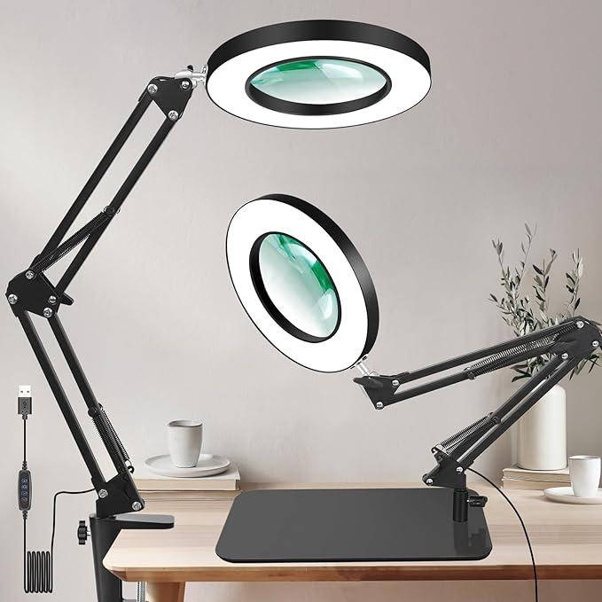 VITOTC 12X Magnifying Light with Stand, 2-in-1 Magnifier with Light Hands Free, Magnifying Glass, 5 Color Modes LED for Work Sewing Reading Hobby Craft Painting Close Work
