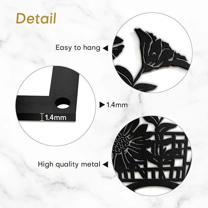 SIGNLEADER Metal Wall Art Decor Floral Bouquet in Bicycle Modern Abstract Wall Sculpture Hangings Home Decoration for Living Room, Bedroom, Bathroom, Kitchen, Outdoor - 18" Black