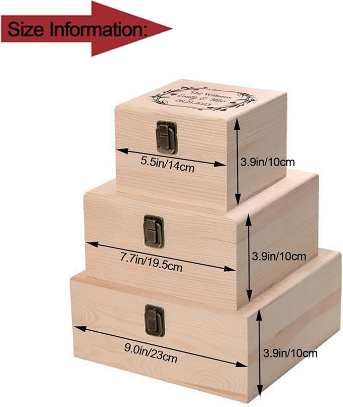 Personalized Wedding Keepsake Box Custom Name Date, Wooden Memory Box Wedding Gift Box for Couples Newlyweds - Customized Gifts for Bridal Shower Anniversary Engagement Christmas