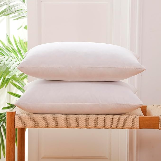 LBOEVDE 12x20 Inch Gold Goose Down and Feather Throw Pillow Inserts-2 Packs,White,Super Soft Cover,Double Layer Dwon Proof Design,High Filling Weight.