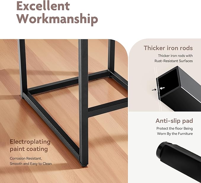 ALPHA HOME Black Metal Bar Stools with Padded Seat, 24"H x 14.76"L x 17.51"W, 350lbs Weight Capacity