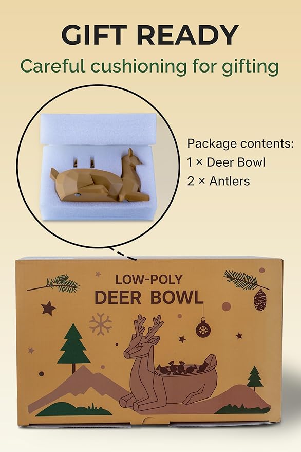 Low-Poly Deer Bowl, Resin Reindeer Statue, Deer Candy Dish & Key Holder, Deer Desk Decor for Living Room, Entryway, Dining Table, Office, Shelves