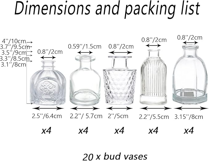 Bud Vases in Bulk Small Glass Vase Tiny Set of 5 EylKoi Different Shape Vintage White Crystalline Material Mini Clear Small for Flowers Cute Different Shape for Centerpiece Wedding Table Home