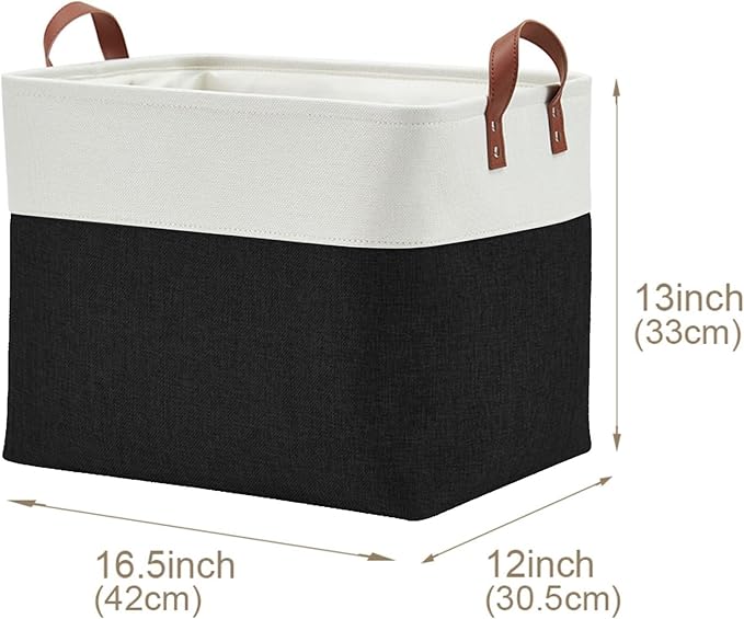 DECOMOMO Large Fabric Storage Baskets - Linen Closet Storage Bins with Handles for Laundry, Clothes, Home, Office (Black & White, XXL - 3 Pack)