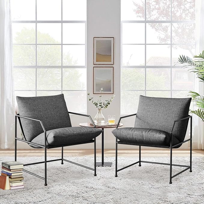 Accent Chair Living Room Chairs Accent Chairs Set of 2 Comfy Reading Chair for Bedroom Upholstered Lounge Chair Mid Century Modern Arm Chair Side Sofa Chair Armchair Waiting Room Chairs(Charcoal, 2)