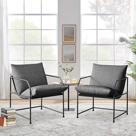 Accent Chair Living Room Chairs Accent Chairs Set of 2 Comfy Reading Chair for Bedroom Upholstered Lounge Chair Mid Century Modern Arm Chair Side Sofa Chair Armchair Waiting Room Chairs(Charcoal, 2)