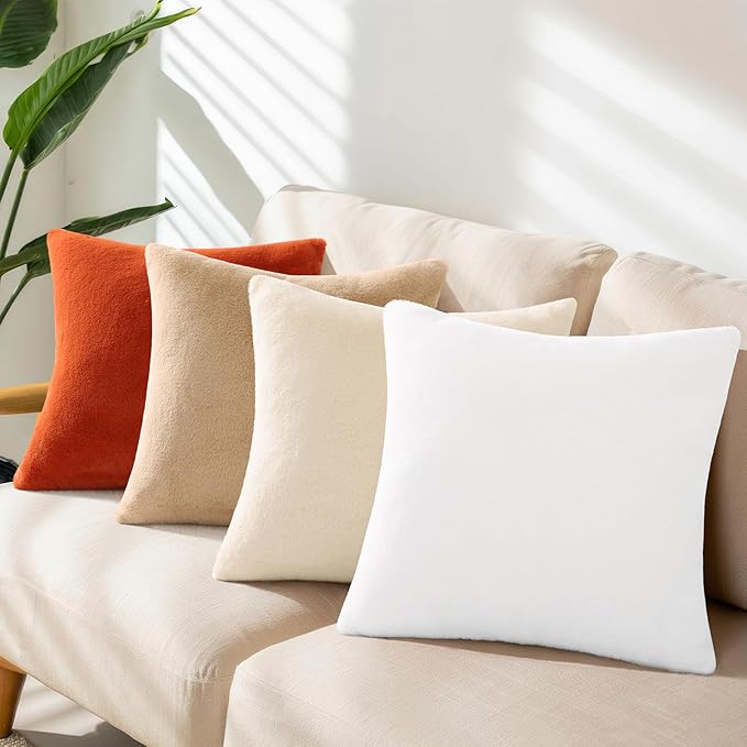 Pallene Faux Fur Plush Spring Throw Pillow Covers 26x26 Set of 2, Soft Fluffy Couch Pillow Covers for Living Room, White