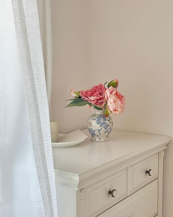 Vintage Blue and White Ceramic Vase, Classic Decorative Porcelain Flower Vase for Centerpiece Living Room Table Shelf, Chinoiserie Country Decor