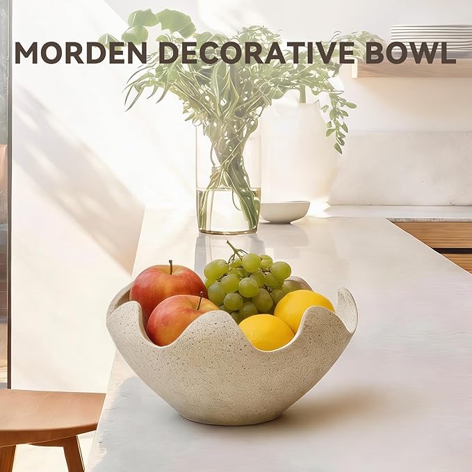 Wavy Decorative Bowl Home Decor- Modern Handicraft Decorative Fruit Bowl for Kitchen Counter, Creative Centerpiece Decor for Entryway Table Coffee Table, Spotted White