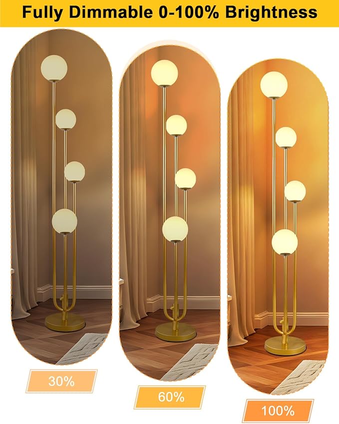 ACOHOOK 63IN 4-Light Dimmable Floor Lamp, Unique Candle Holder Style Gold Tall Standing Lamps with 3000K G9 Bulbs for Reading, Mid Century Modern Floor Lamp for Living Room Bedroom Home Office
