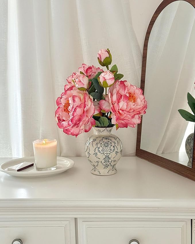 Vintage Chinoiserie Ceramic Vase, Classic Decorative Porcelain Flower Vase for Centerpiece Living Room Table Shelf, Retro Country Decor
