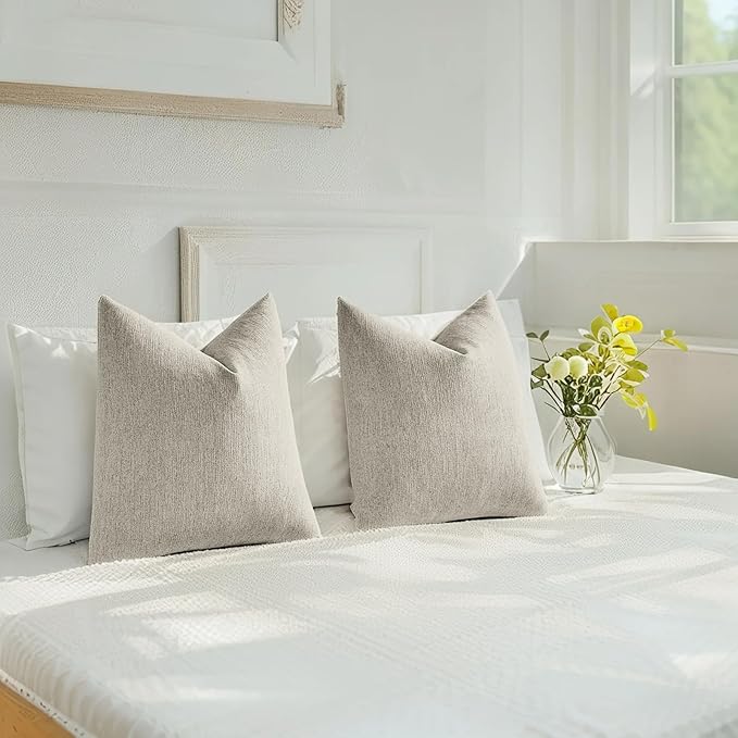 HAUSSY Natural Linen Throw Pillow Covers 20x20 Inch Set of 2,Boho Decorative Faux Linen Throw Pillows Cozy Farmhouse Accent Cushion Covers,Home Decor for Couch Sofa Bed Living Room