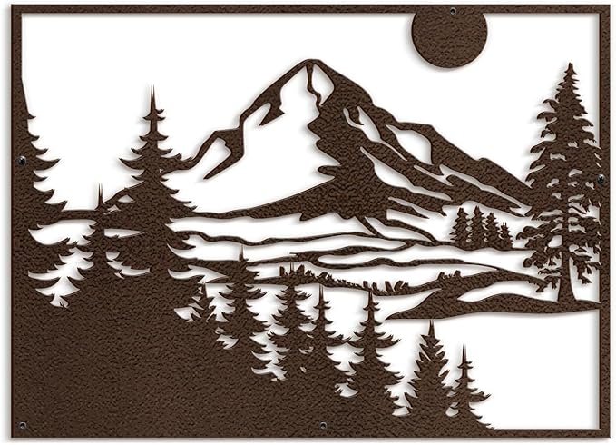SIGNLEADER Metal Wall Art Decor Mountain Range and Pine Minimalist Modern Abstract Wall Sculpture Hangings Home Decoration for Living Room, Bedroom, Bathroom, Kitchen, Outdoor - 18" Bronze