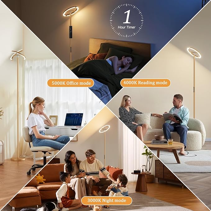 PreeOtti Floor Lamps for Living Room, 40W/2400LM LED Gold Floor Lamp with Touch & Remote Control, 70" Tall Standing Lamp Stepless Dimmable, Modern Torchiere Corner Lamp for Bedroom, Office- Gold