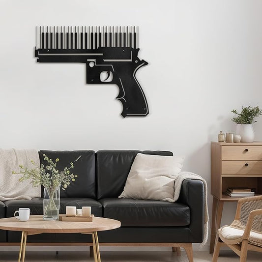 SIGNLEADER Metal Wall Art Decor Gun Pistol Modern Abstract Wall Sculpture Hangings Home Decoration for Living Room, Bedroom, Bathroom, Kitchen, Outdoor - 18" Black