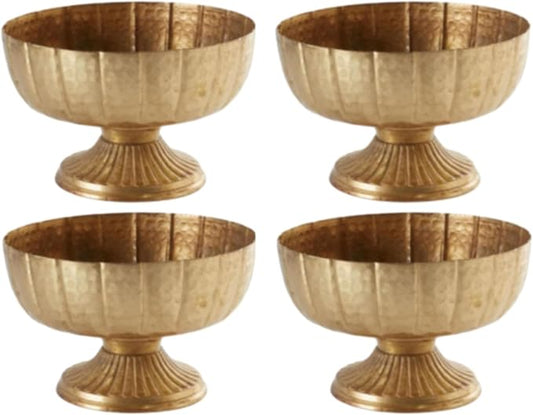 4 Pcs Distressed Gold Compote Vase for Centerpieces Compote Bowl 8'' Wide Vintage Decorative Antique Urn Planter Vase for Wedding Event Anniversary Party Indoor Outdoor Activity