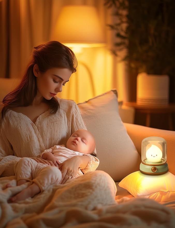 Cute Chibi Flame Lamp, Anime Cozy Lights, Retro Rechargeable Night Light, Decor, Cute Desk Accessories, Gifts 2 Pack (Yellow and Green)