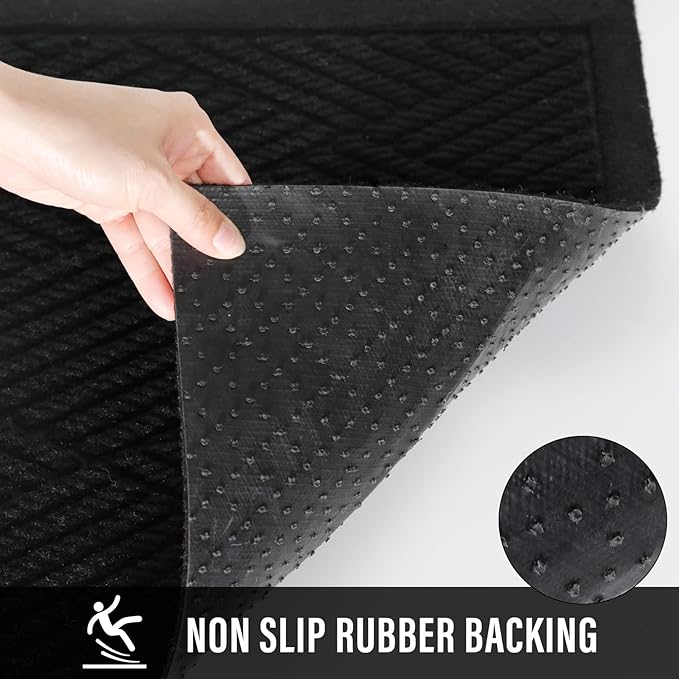 HIYARD Sturdy Front Door Mat, Absorbent Muddy Dirt Resist Welcome Door Mats Outdoor Indoor, Stain and Fade Resistant, Non-Slip Rubber Backing Low Profile Doormat for Entryway, 60×36, Black