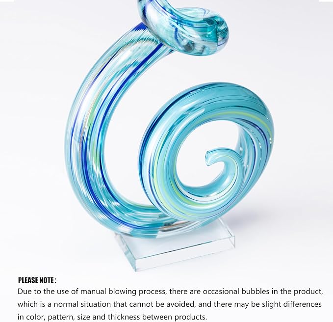 15" Tall Hand-Blown Murano-Style Glass Sculpture Statues Art Ornament Statue Figurines Home Decor Accent Piece Coastal Ocean Nautical Home Decor,Shelf,TV Stand,Tabletop Centerpieces,Wonderful Gift