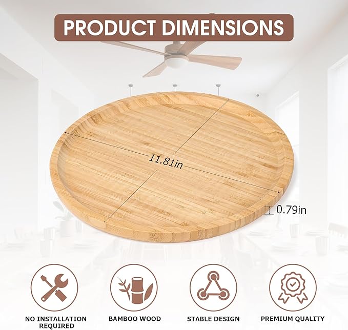 Wood Serving Tray, 11.81 Inch Wooden Tray, Round Decorative Serving Trays Platters for Home,Party,Coffee Table, Dining Table & Countertop