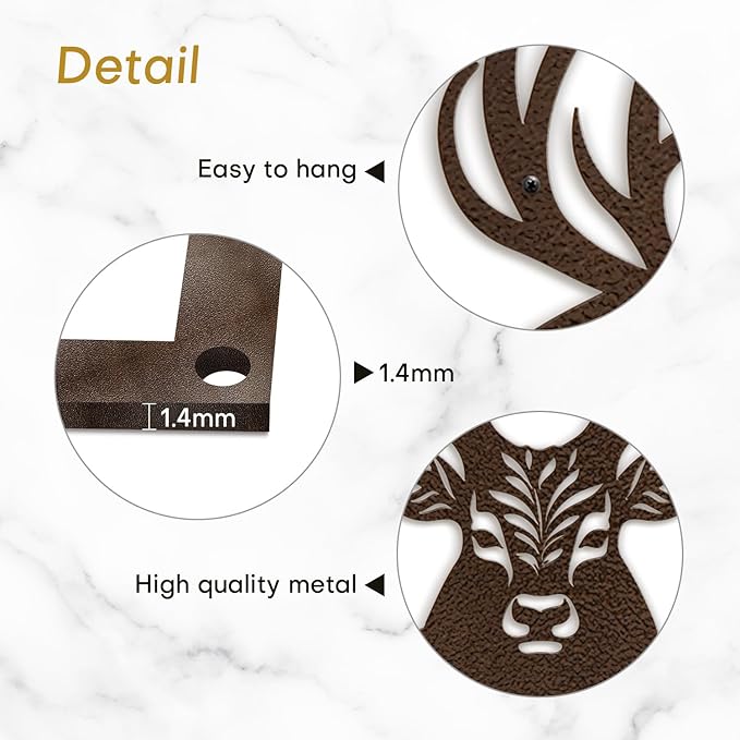 SIGNLEADER Metal Wall Art Decor Deer with Antlers Minimalist Modern Abstract Wall Sculpture Hangings Home Decoration for Living Room, Bedroom, Bathroom, Kitchen, Outdoor - 18" Bronze